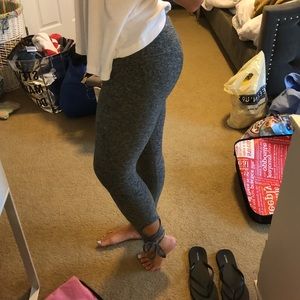 super soft charcoal grey leggings w/ tie at ankle